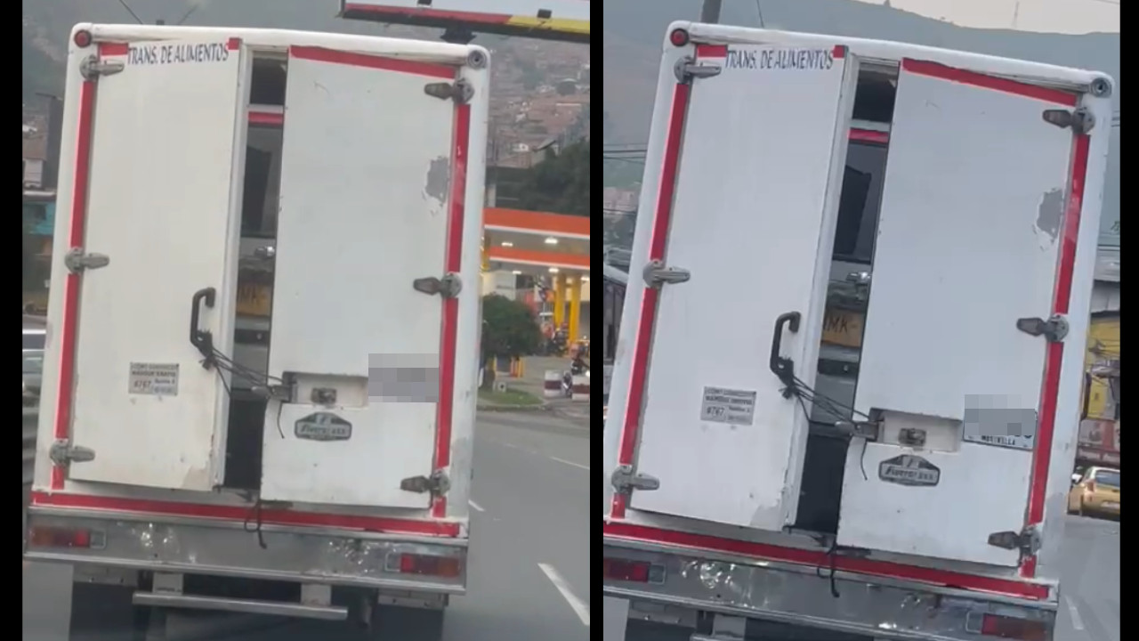 [Video] ¡Vea pues! Un carro dentro de otro carro y la puerta solo estaba sujetada por un 'cablecito'